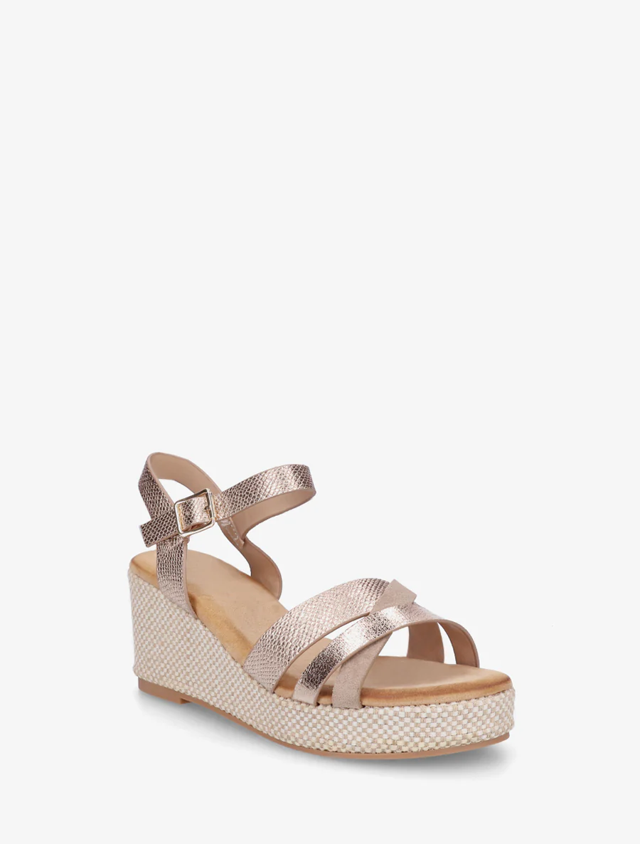 Iridescent python effect wedge sandals - Roségoud - Image 2