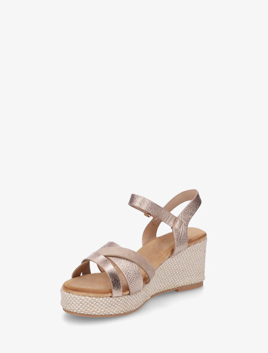 Iridescent python effect wedge sandals - Roségoud - Image 3