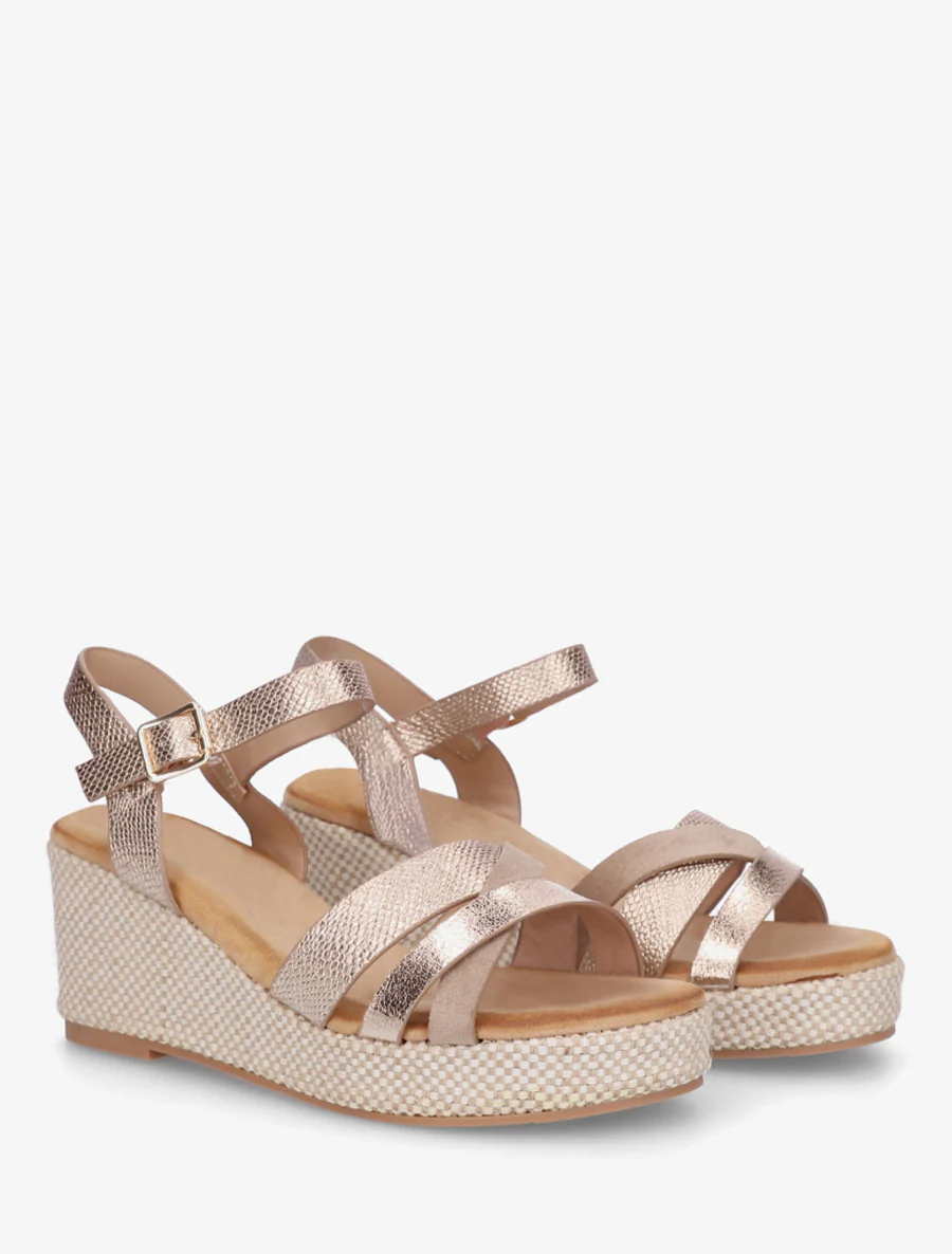 Iridescent python effect wedge sandals - Roségoud - Image 4