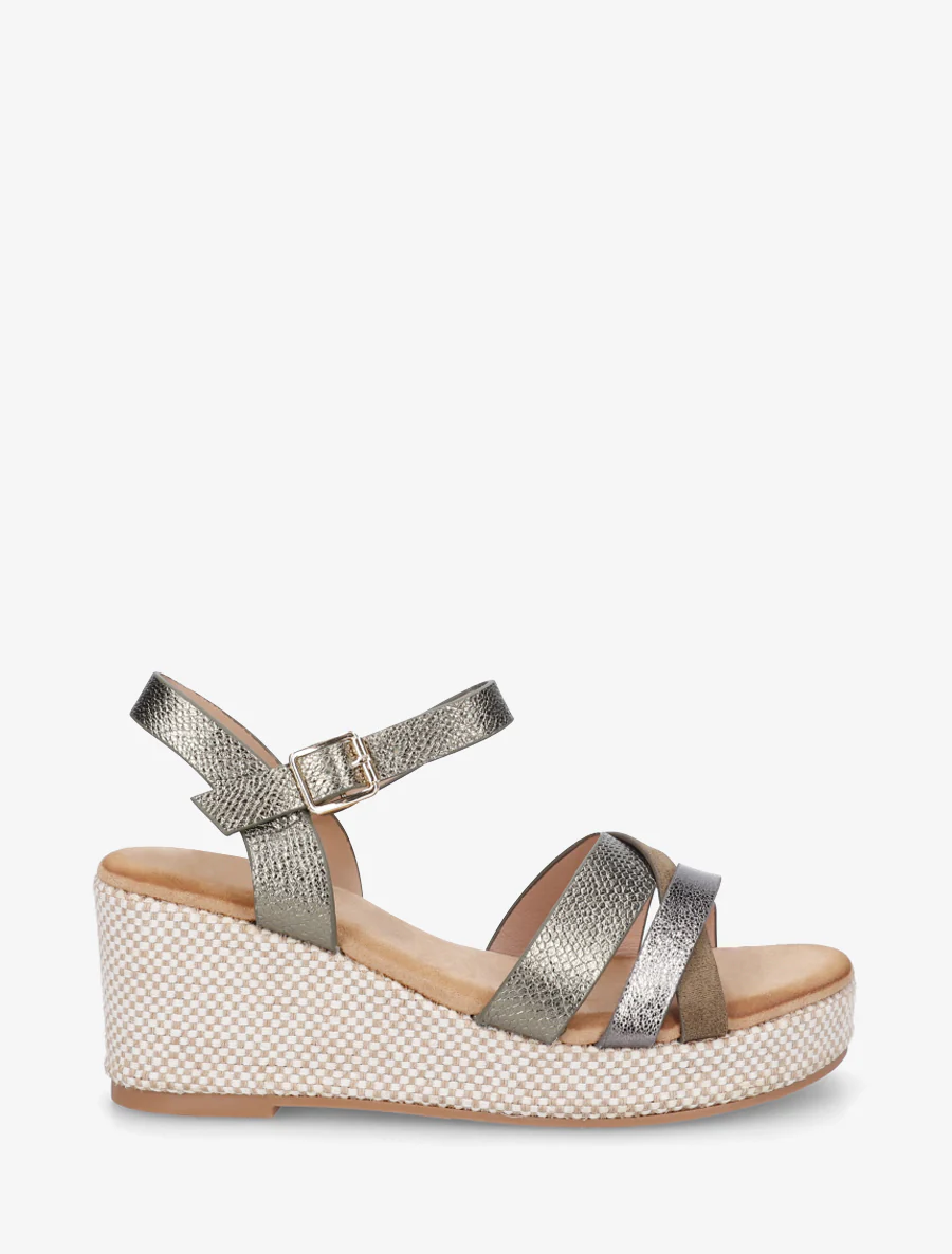 Iridescent python effect wedge sandals - Kaki
