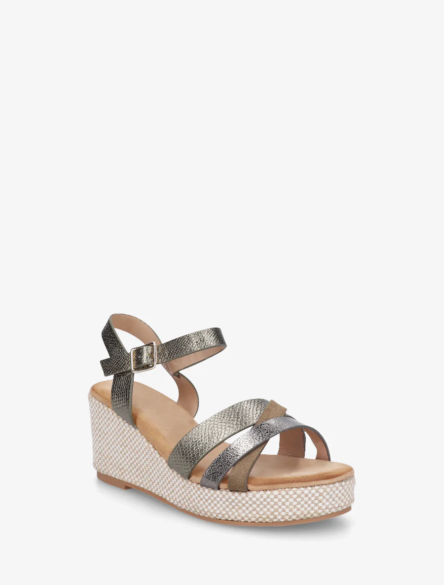 Iridescent python effect wedge sandals - Kaki - Image 2