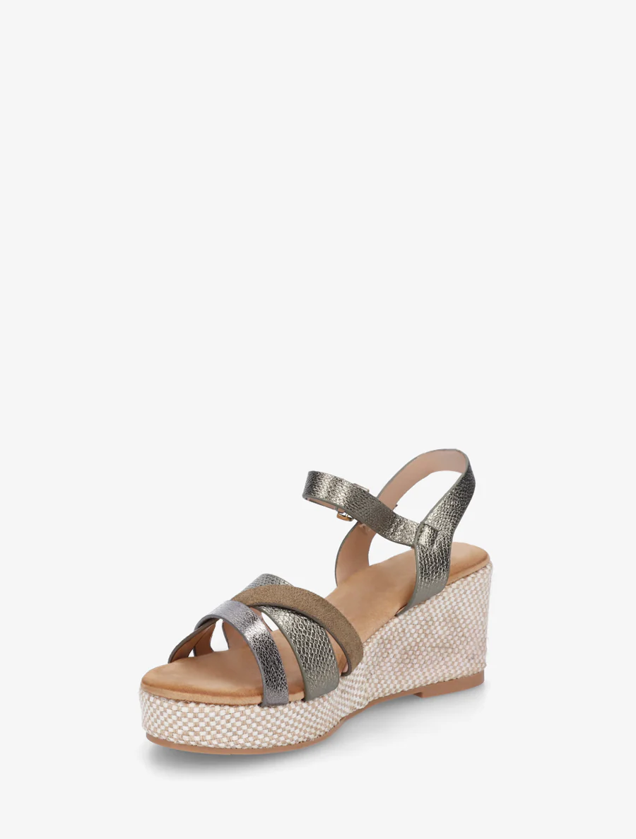Iridescent python effect wedge sandals - Kaki - Image 3