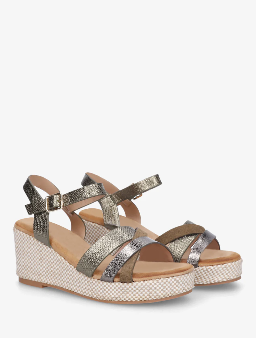 Iridescent python effect wedge sandals - Kaki - Image 4