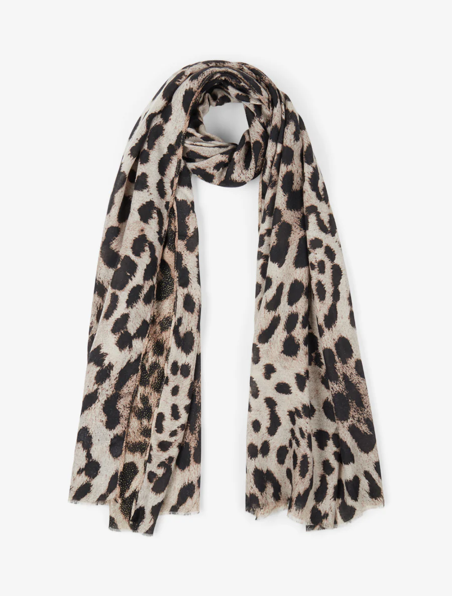 Iridescente sjaal met luipaardprint - Beige