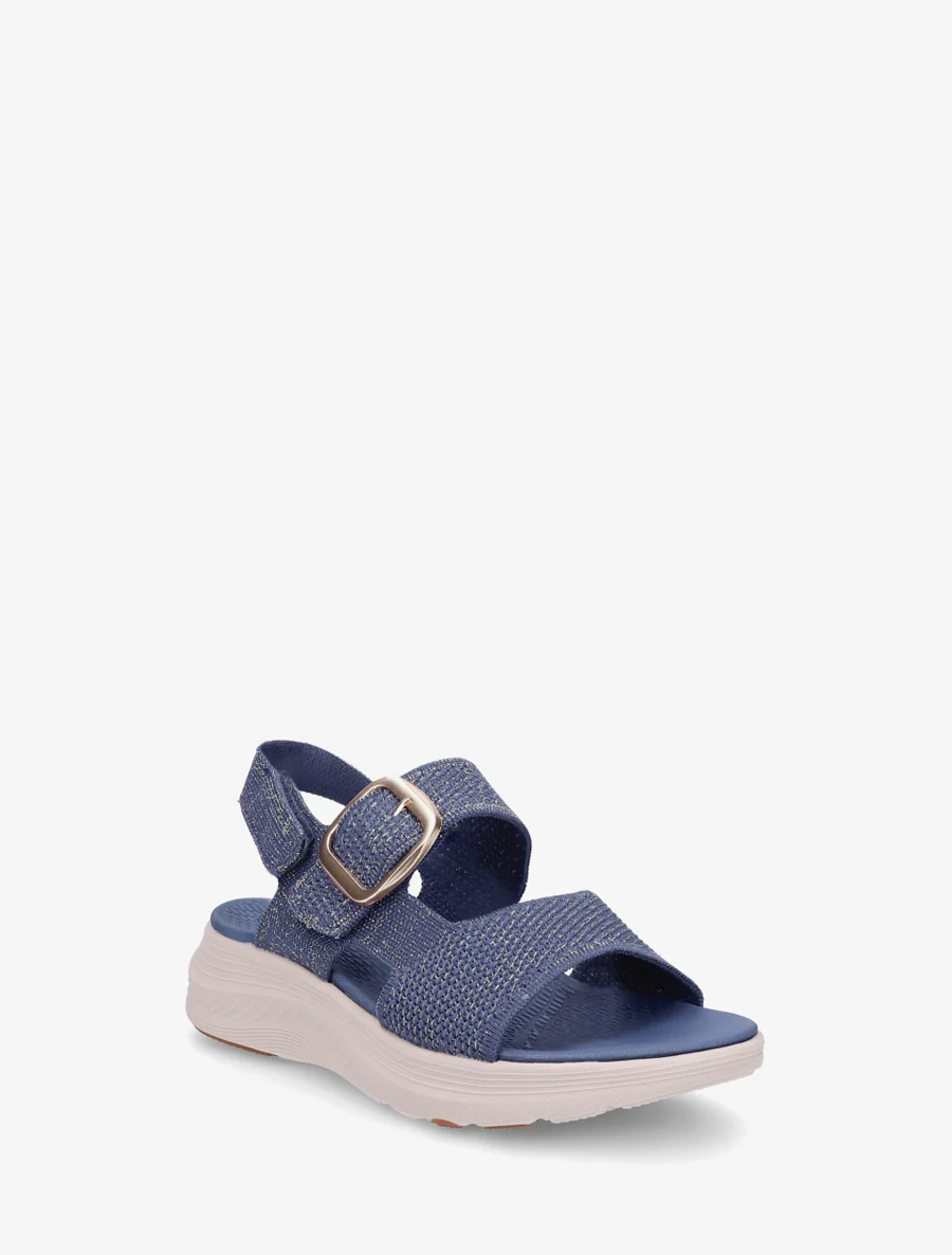 Iridescerende stoffen sandalen met gesp en klittenband. - Donkerblauw - Image 2