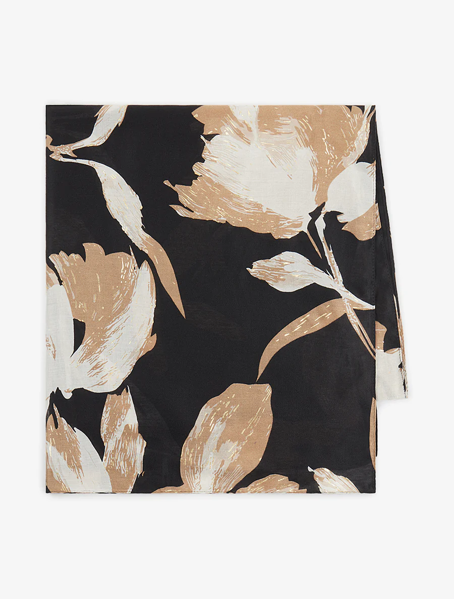 Irise sjaal met bloemenmotief - Zwart - Image 2