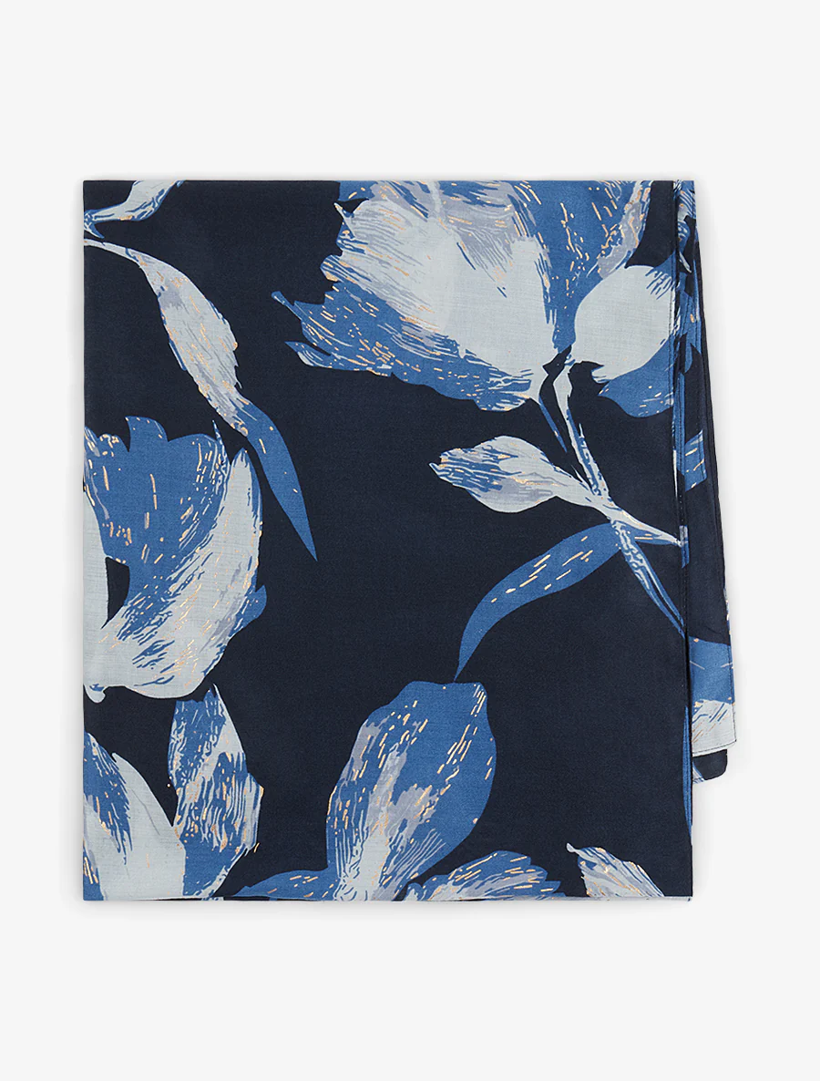 Irise sjaal met bloemenmotief - Marine - Image 2