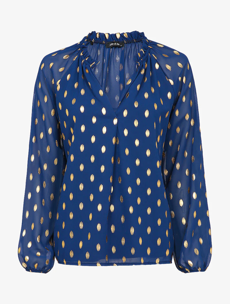 Iridescente blouse met gestileerde kraag - Marineblauw
