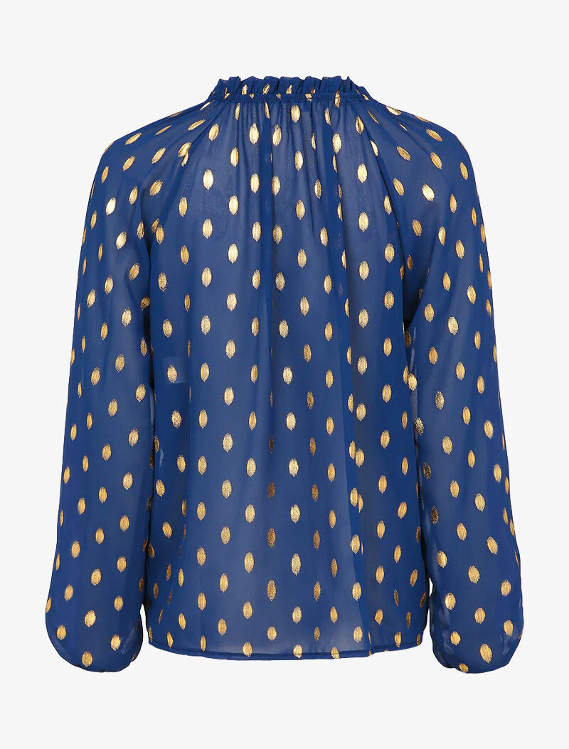 Iridescente blouse met gestileerde kraag - Marineblauw - Image 2