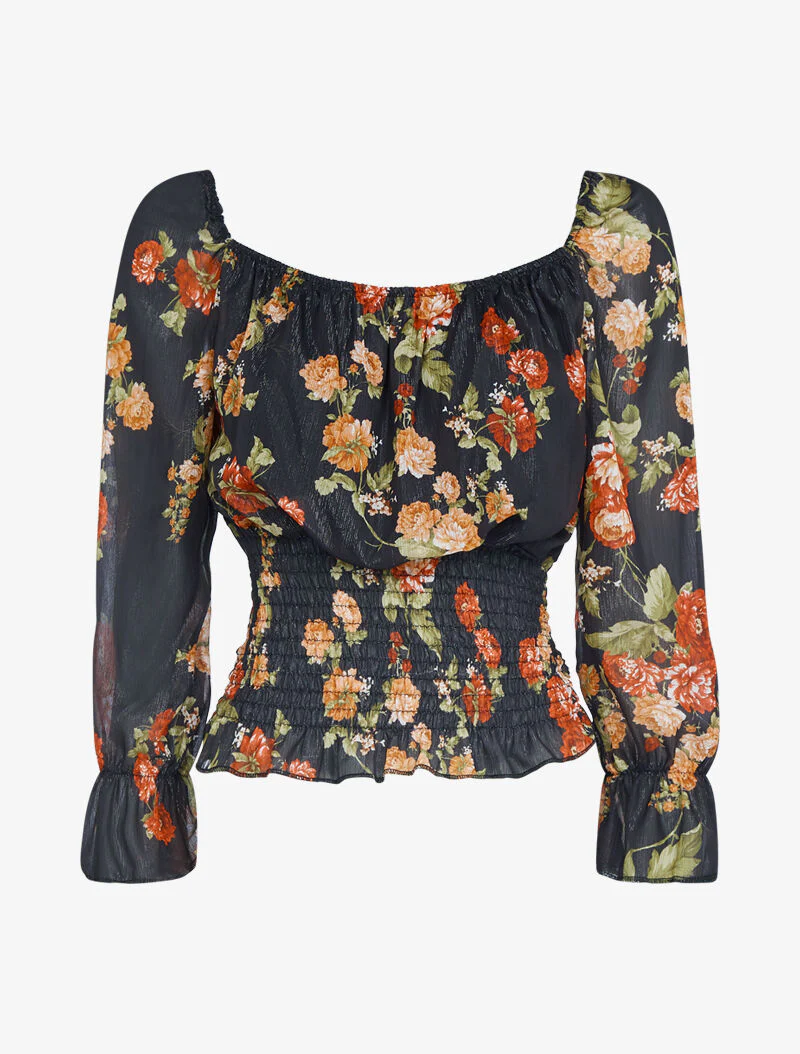 Iriserende crop top met bloemenprint - zwart