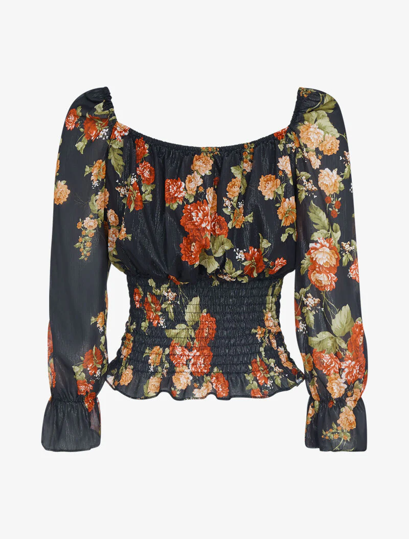 Iriserende crop top met bloemenprint - zwart - Image 2