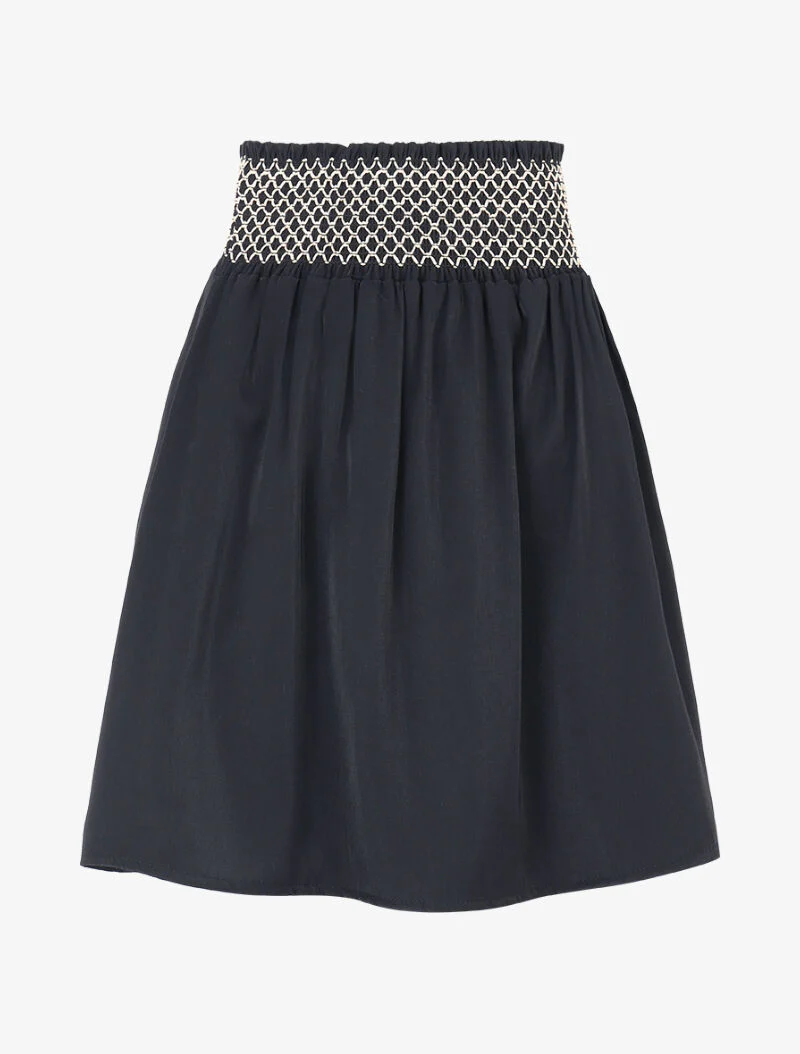 Iridescente rok met geborduurde taille - Zwart