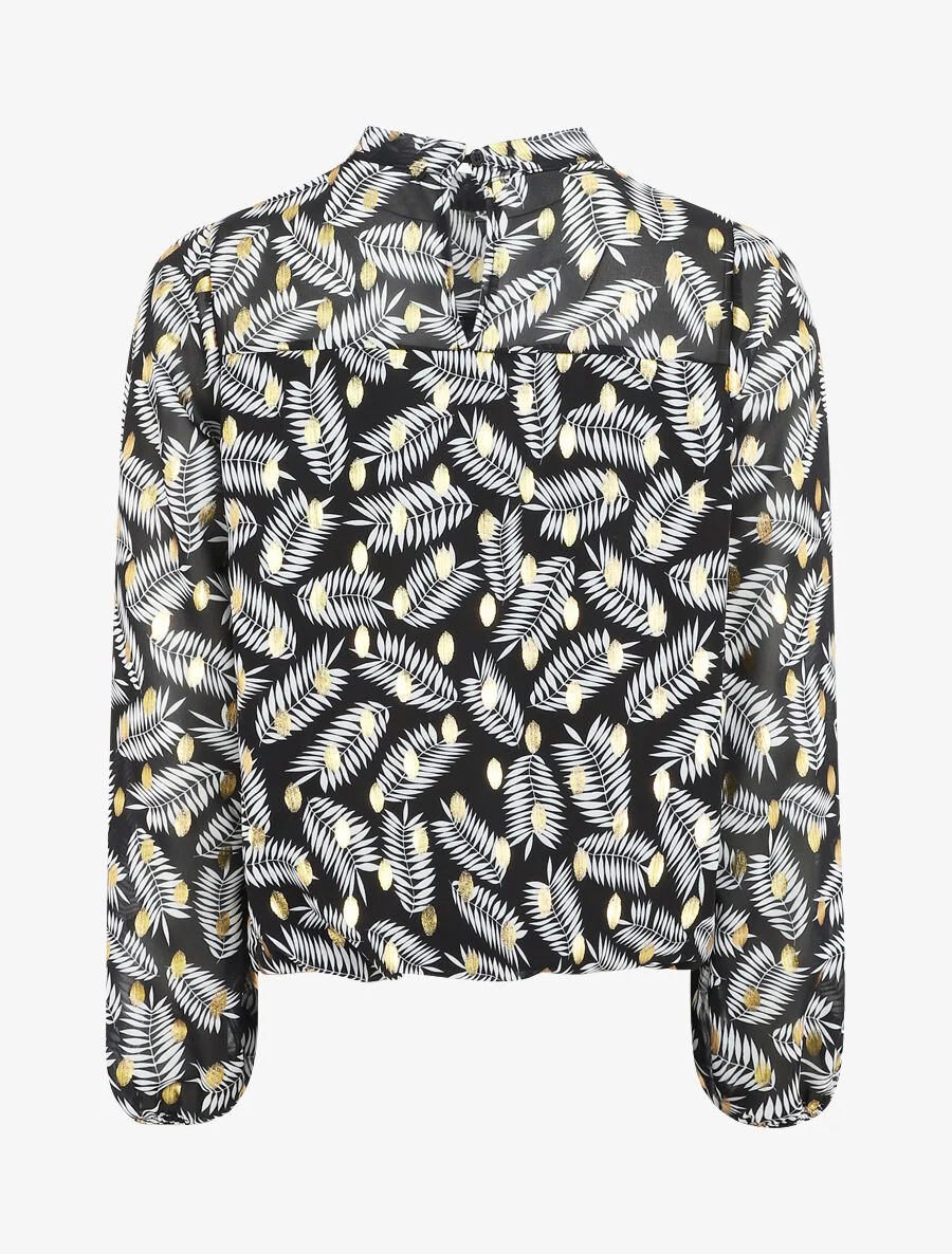 Iriserende vloeiende top met palmbladprint - zwart - Image 2