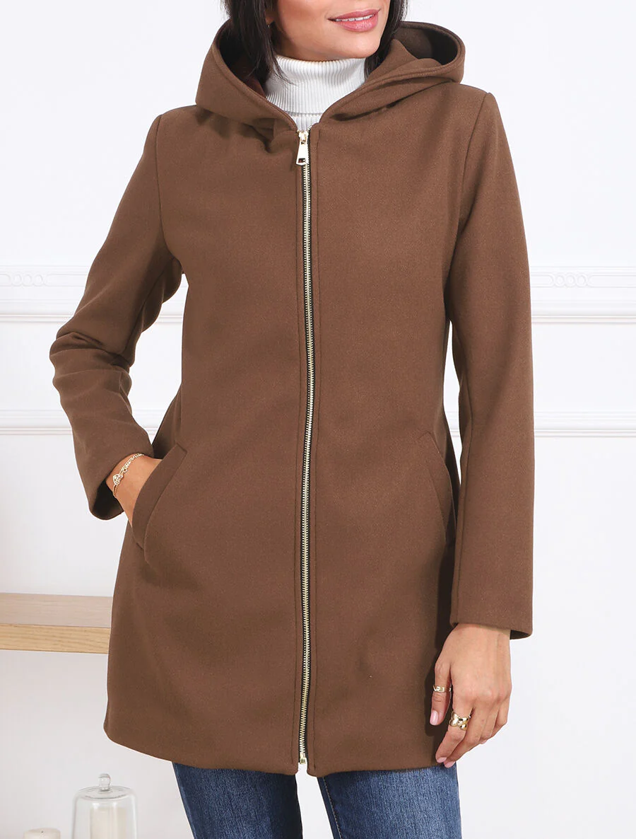 Jas met capuchon en ritssluiting - bruin - Image 3