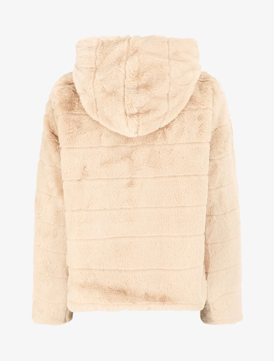 Jasje met capuchon van synthetisch bont - Beige - Image 2