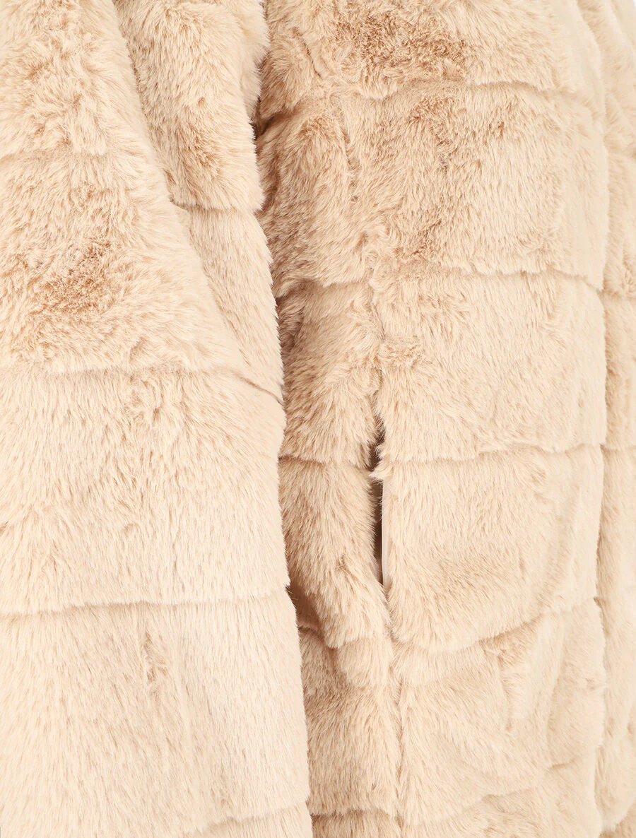 Jasje met capuchon van synthetisch bont - Beige - Image 3