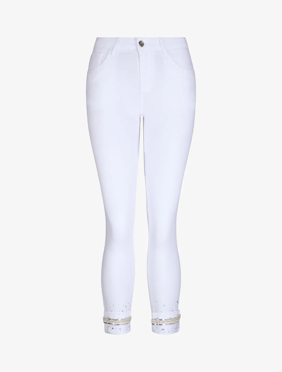 Jean 7/8 met strass versiering - Wit