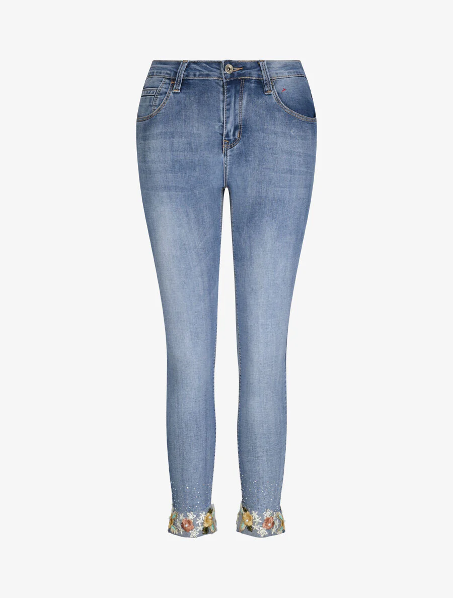 Jean 7/8 met versieringen en strassen - Blauw denim