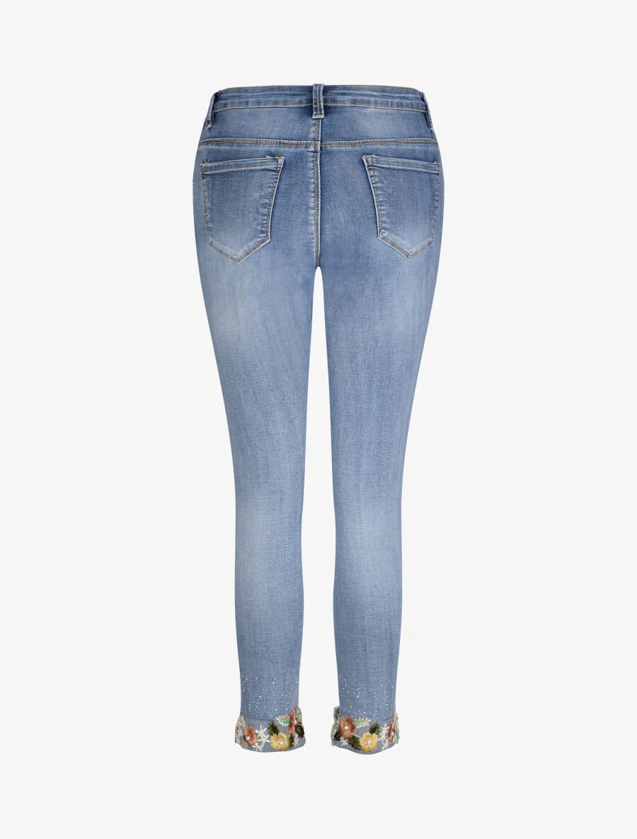 Jean 7/8 met versieringen en strassen - Blauw denim - Image 2