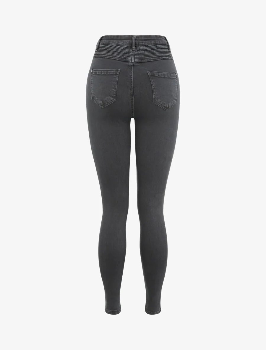 Jean biker skinny met hoge taille - Donkergrijs - Image 2