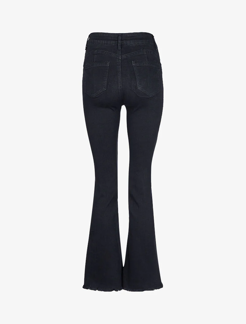 Jean bootcut met rafelige enkels - Zwart - Image 4