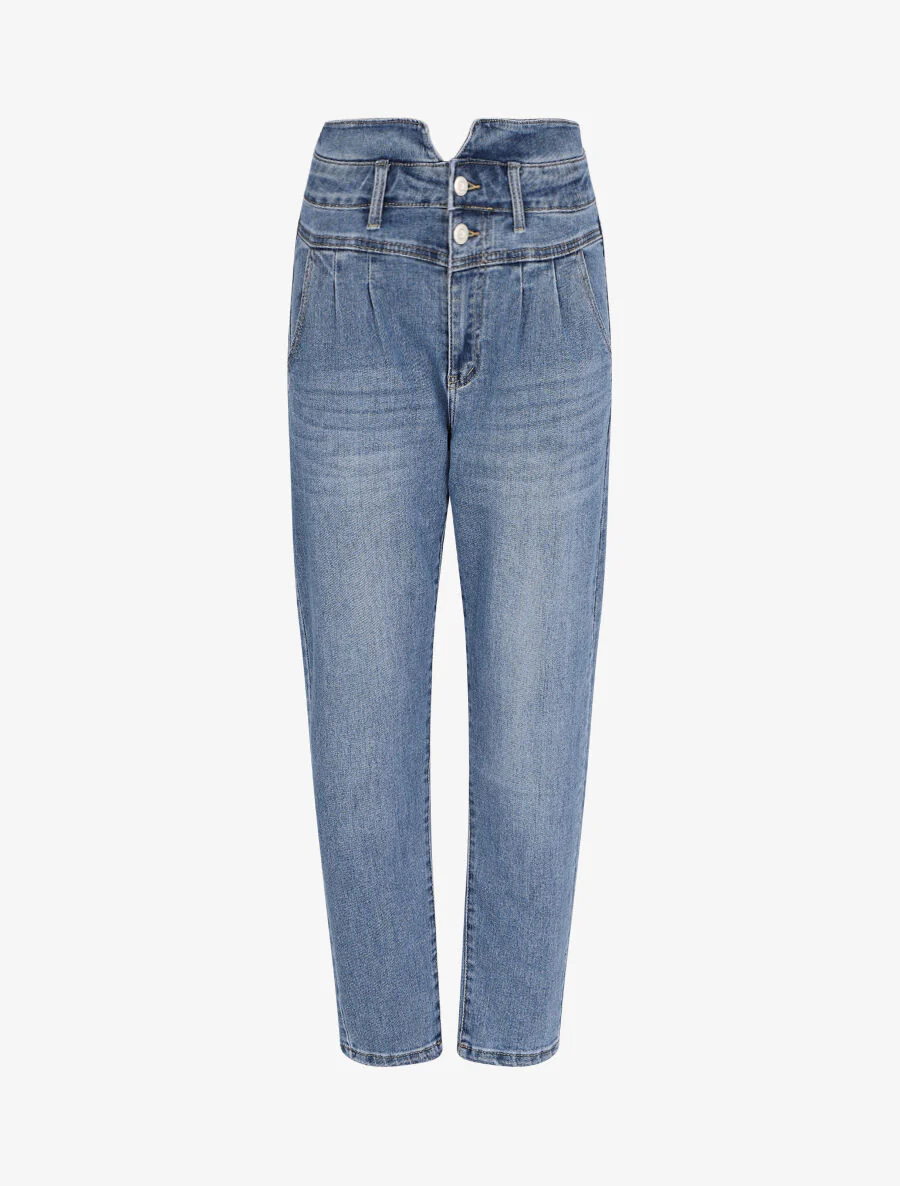 Jean met hoge taille en split - Blauw denim