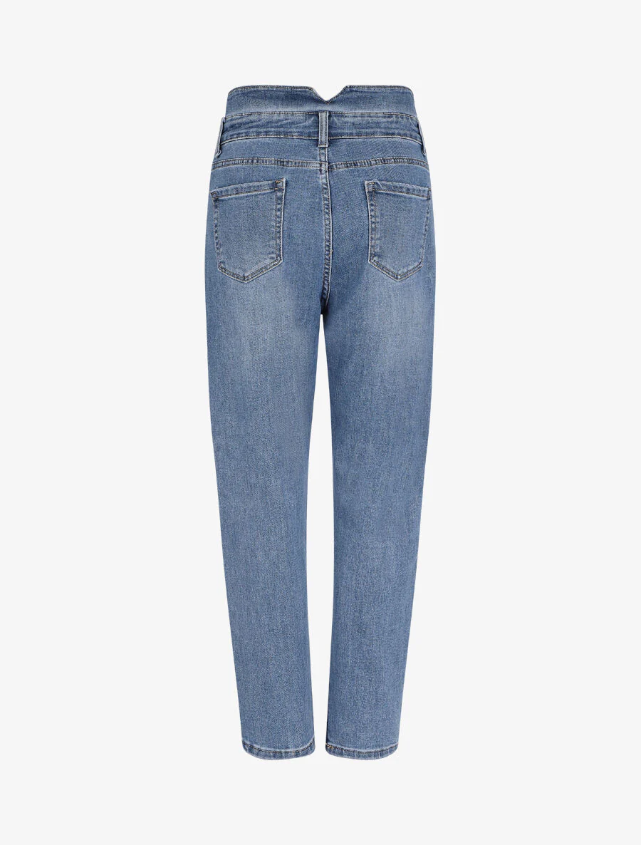Jean met hoge taille en split - Blauw denim - Image 2