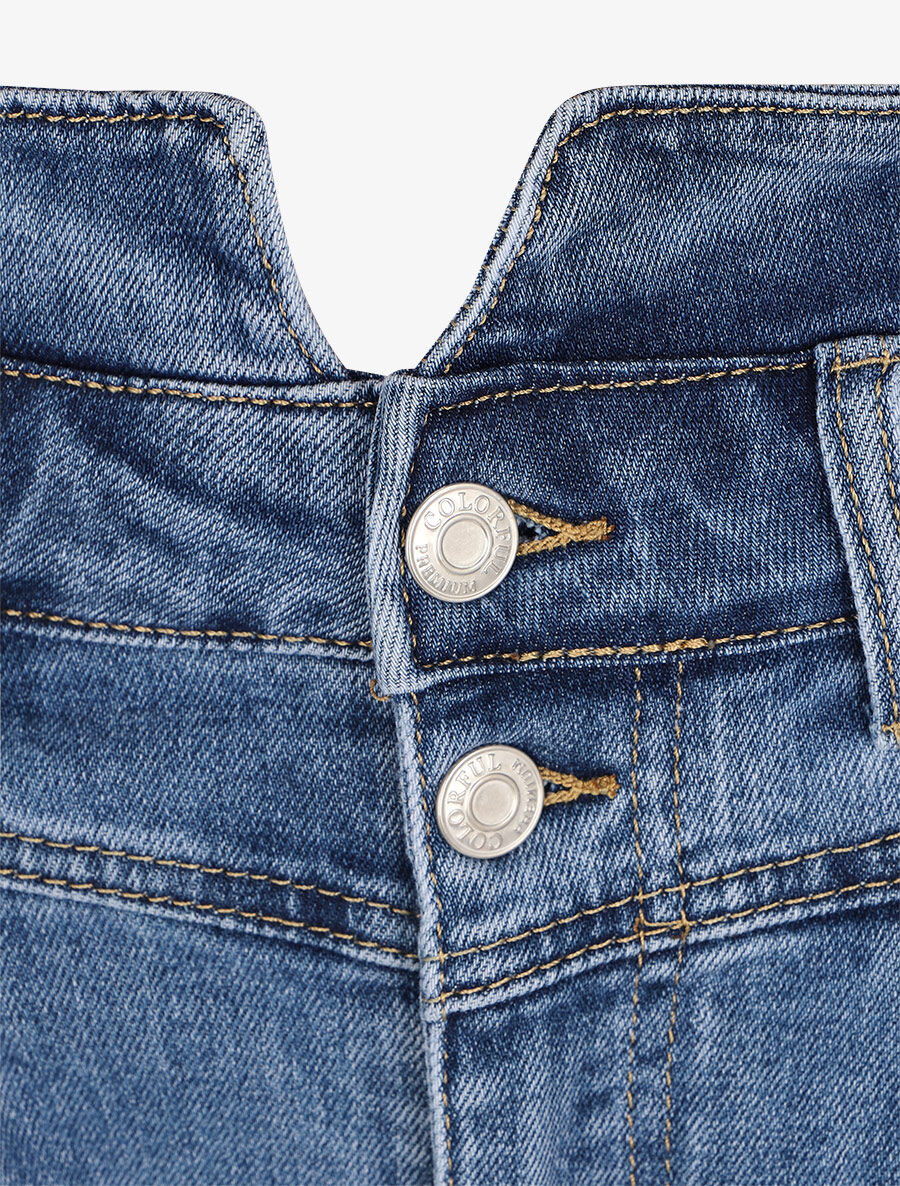Jean met hoge taille en split - Blauw denim - Image 3