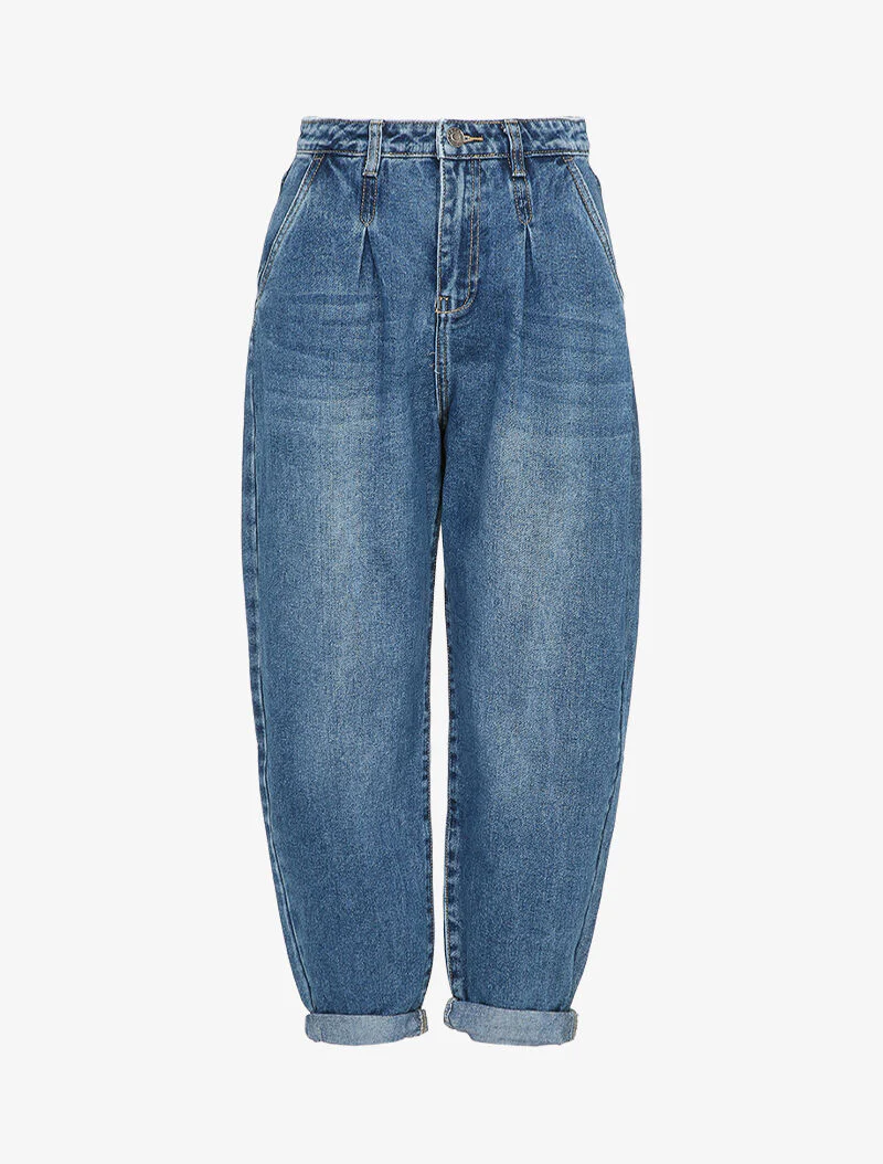 Jean met lage taille en plooien - Blauw denim