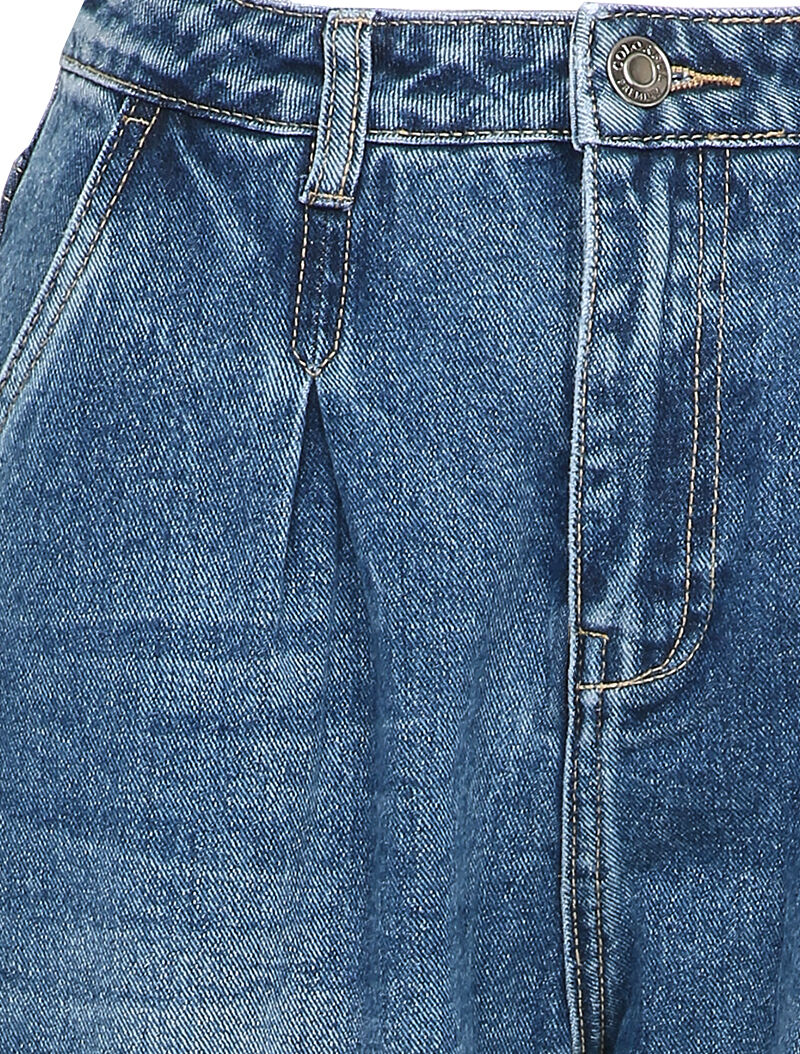 Jean met lage taille en plooien - Blauw denim - Image 3