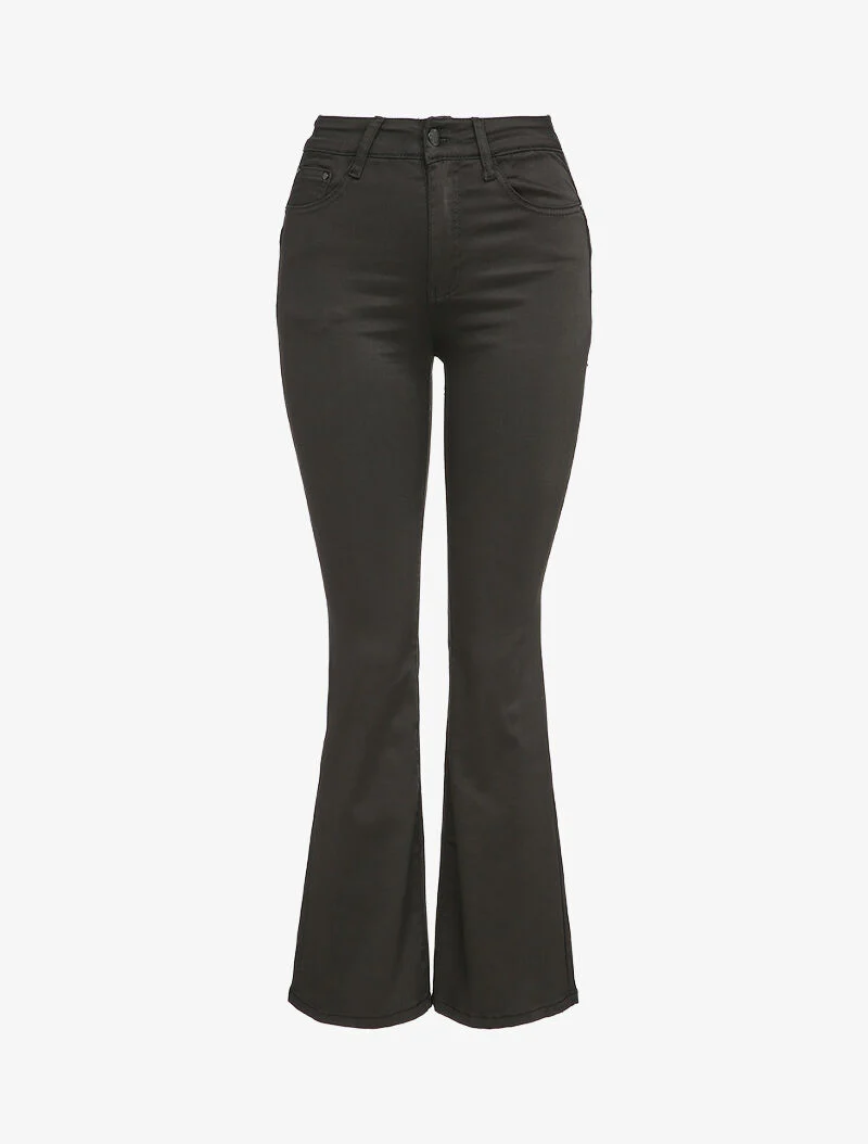 Jean flare satijneffect - Zwart