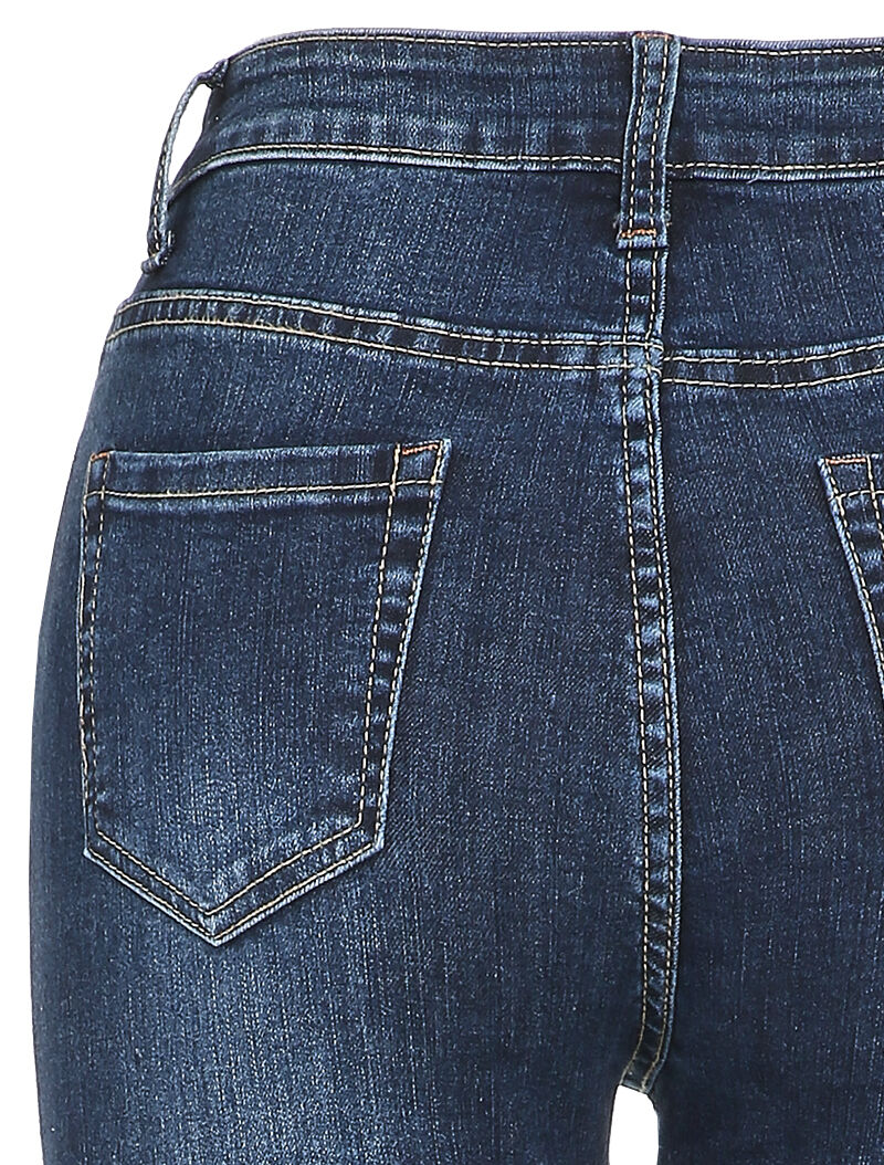 Hoge taille flare jeans met gespleten zoom - Blauw denim - Image 4