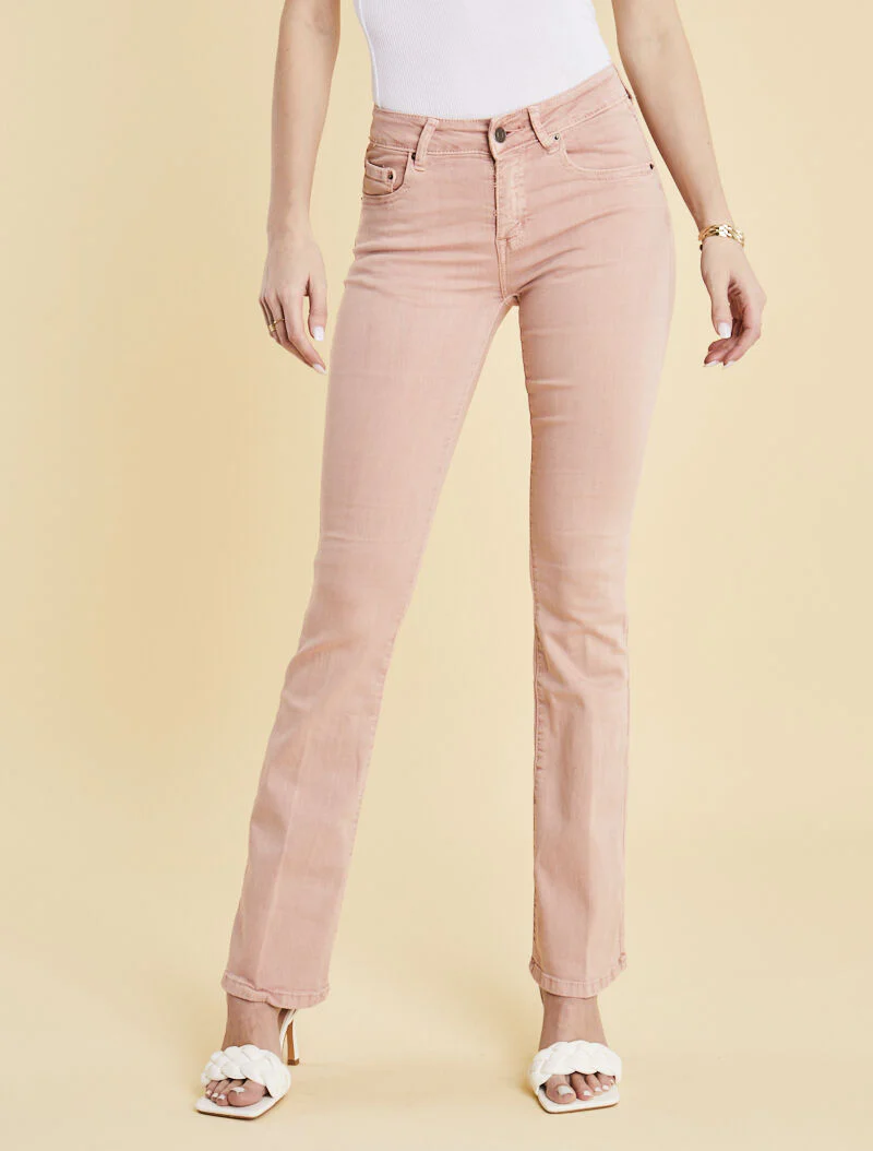 Jean flare effen - oudroze