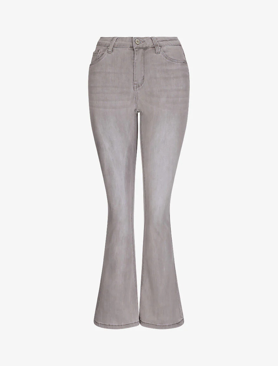 Jean flare effen hoge taille - Lichtgrijs