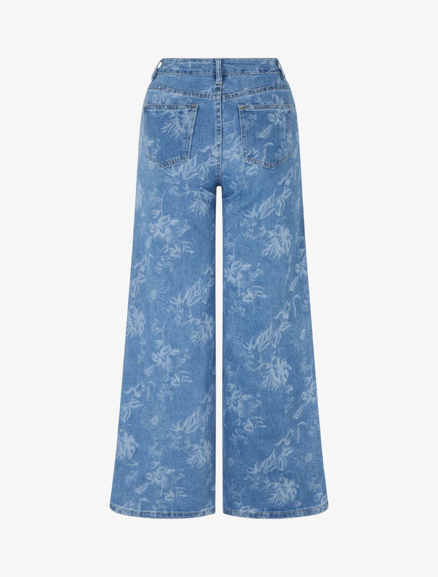 Jean met bloemenprint - Blauw - Image 2