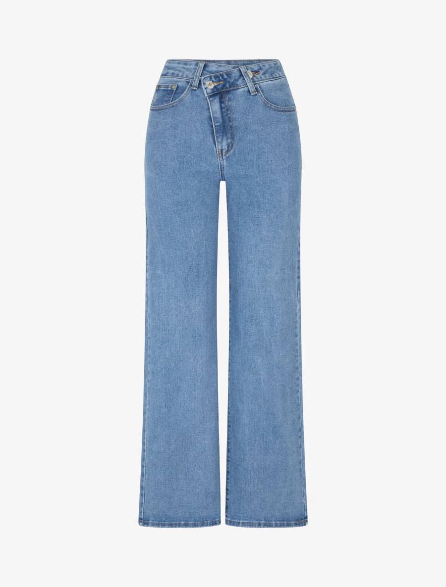 Jean met brede push-up en dubbele knoopsluiting - Lichtblauw