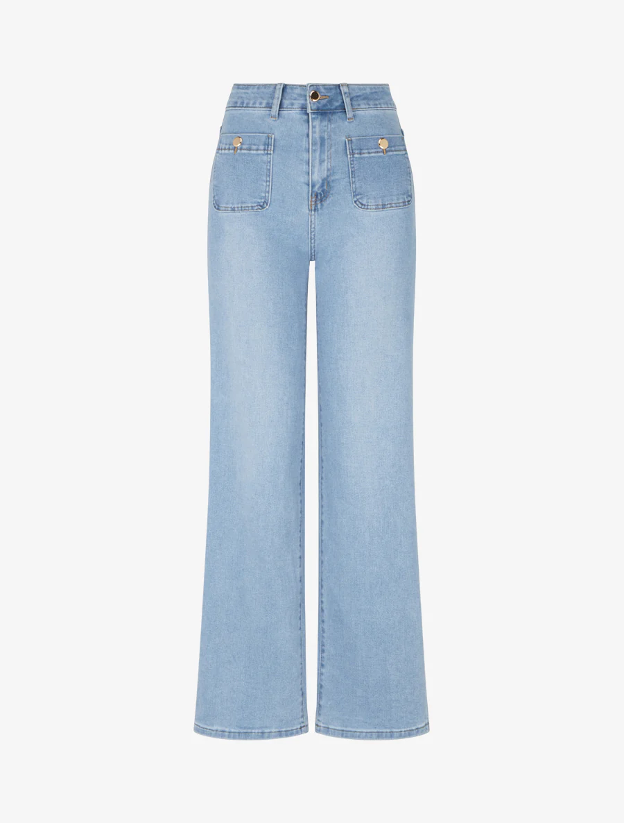 Jean met decoratieve knoopjes en rechte snit - Blauw