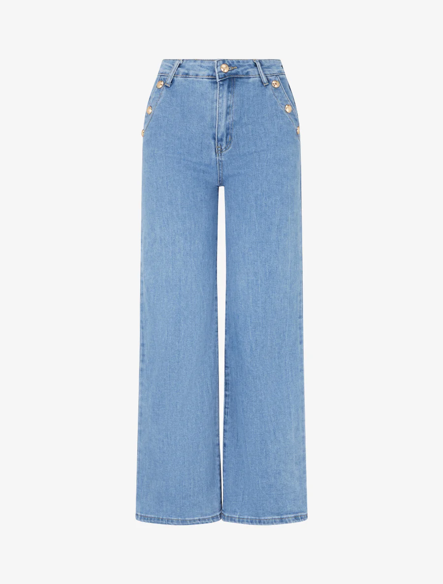 Jean met decoratieve knopen - Blauw