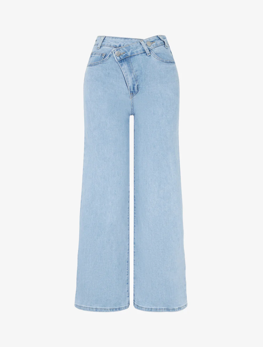 Jean met diagonale knopen en rechte snit - Blauw