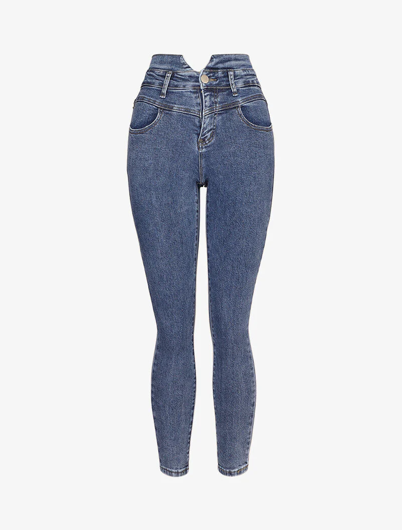 Jean met een empire taille en split - Blauw