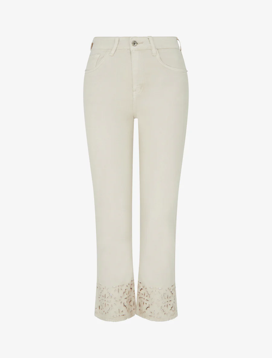 Jean met geborduurde randen. - Beige