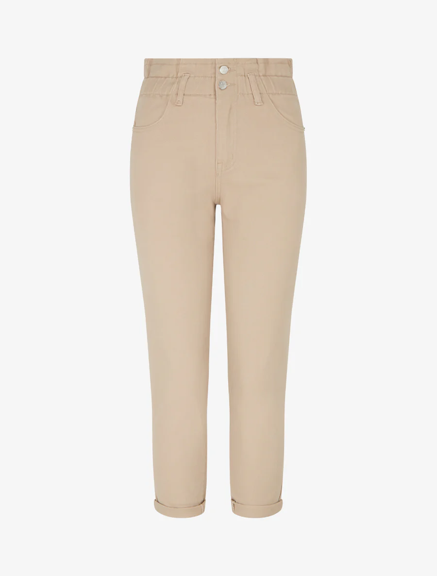 Jean met hoge elastische taille - Beige