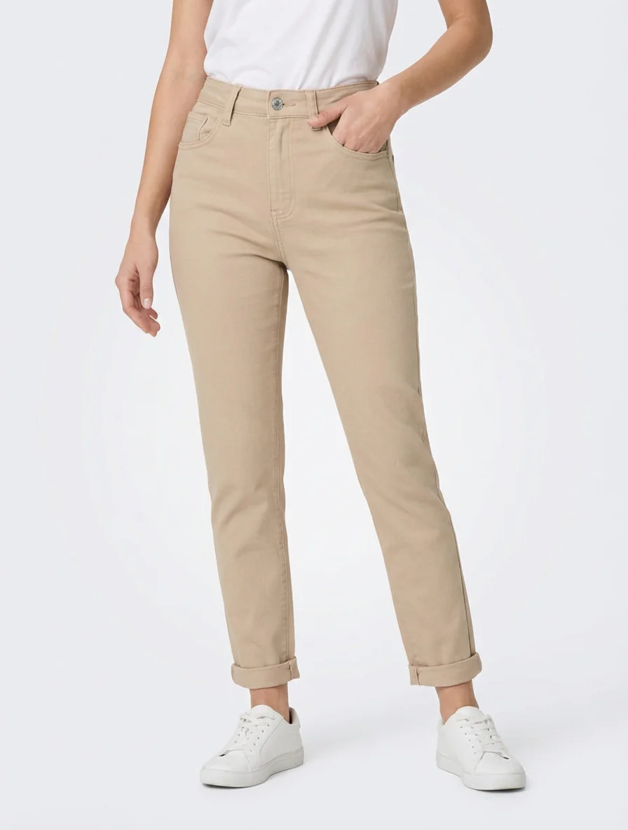 Jean met hoge taille - Beige - Image 4