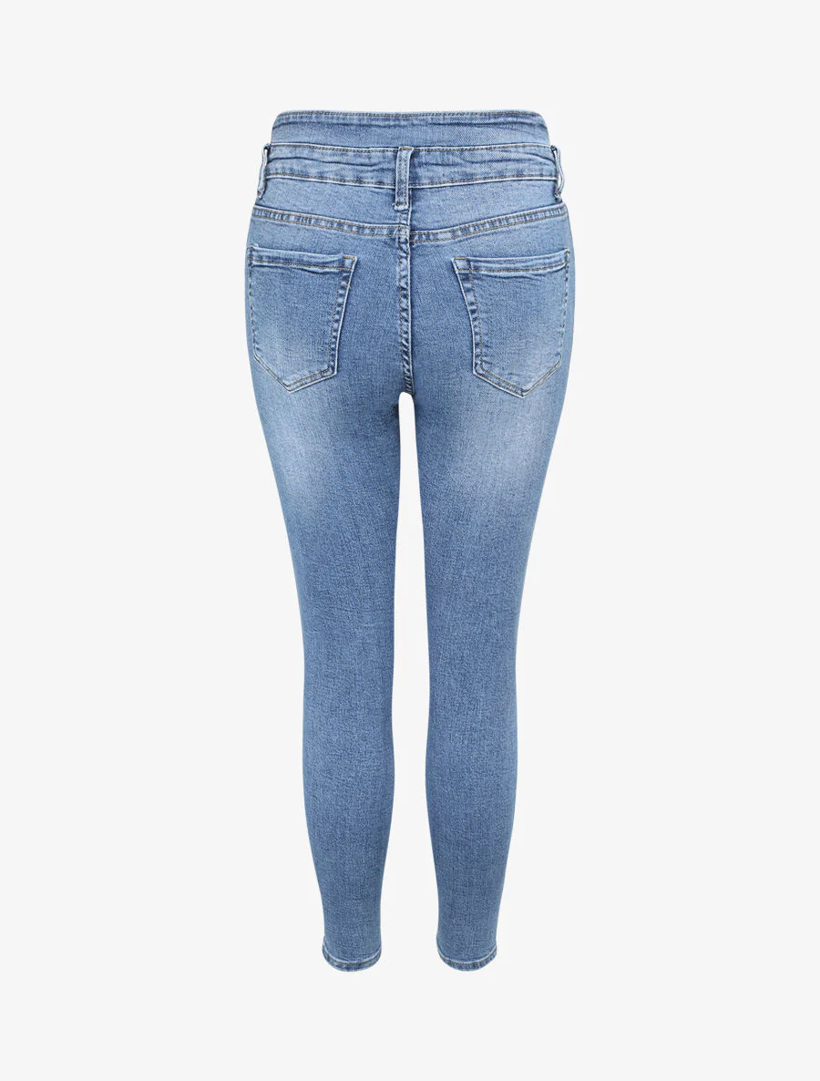 Jean met hoge taille en knopgesp - Blauw denim - Image 2