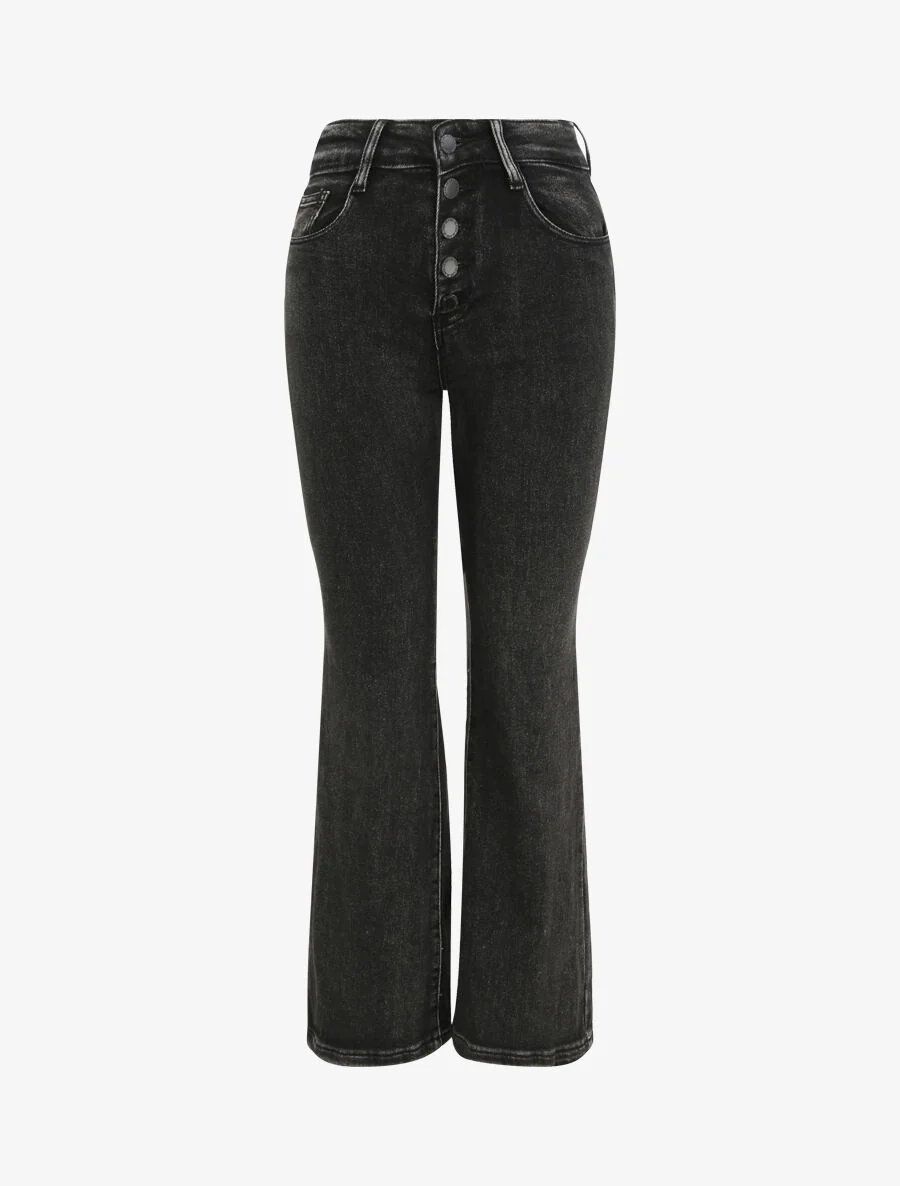 Jean met hoge taille knopen - Zwart