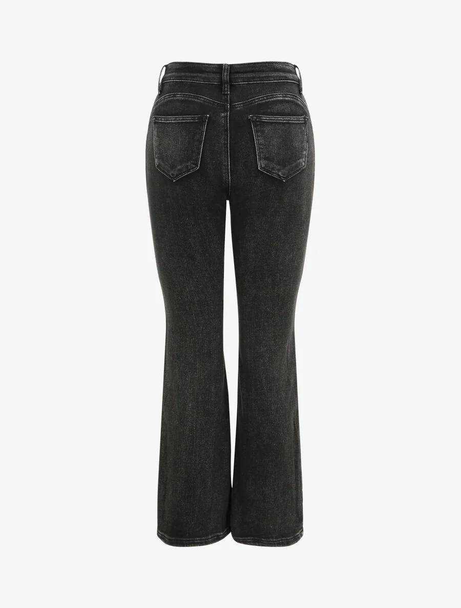 Jean met hoge taille knopen - Zwart - Image 2