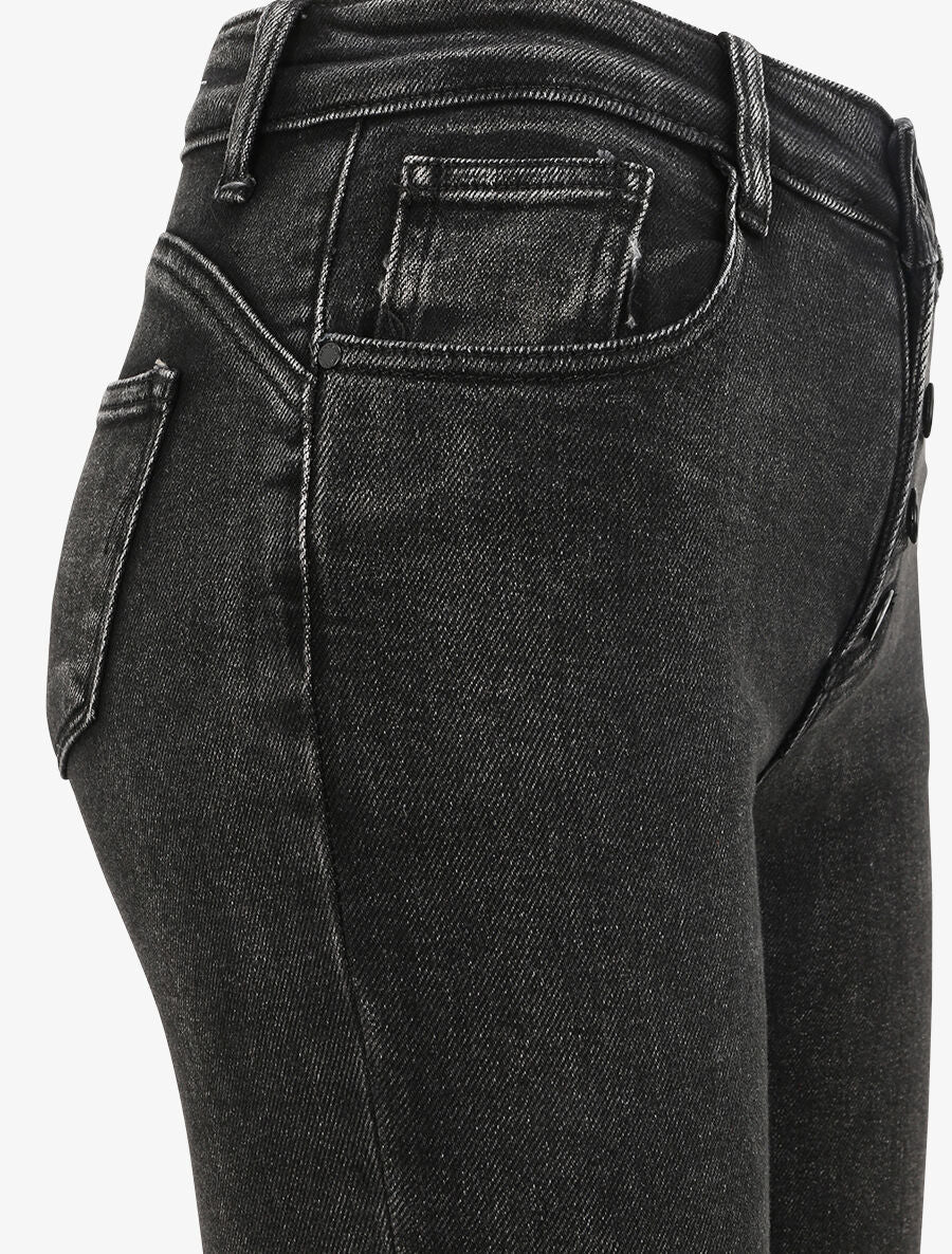 Jean met hoge taille knopen - Zwart - Image 3