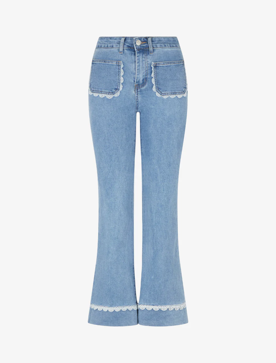 Jean met kanten details - Blauw