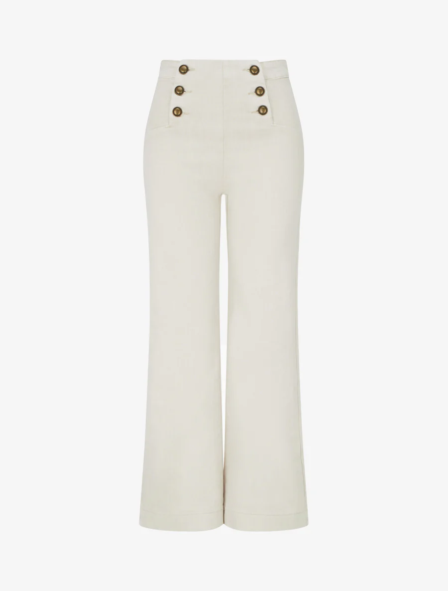 Jean met rechte pijpen en knopen. - Beige