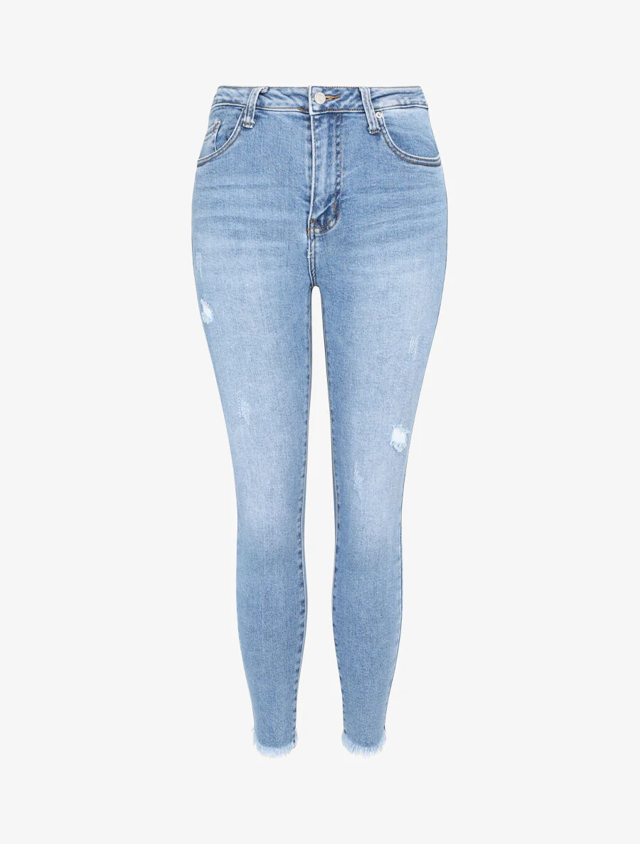 Jean met scheuren - Blauw denim